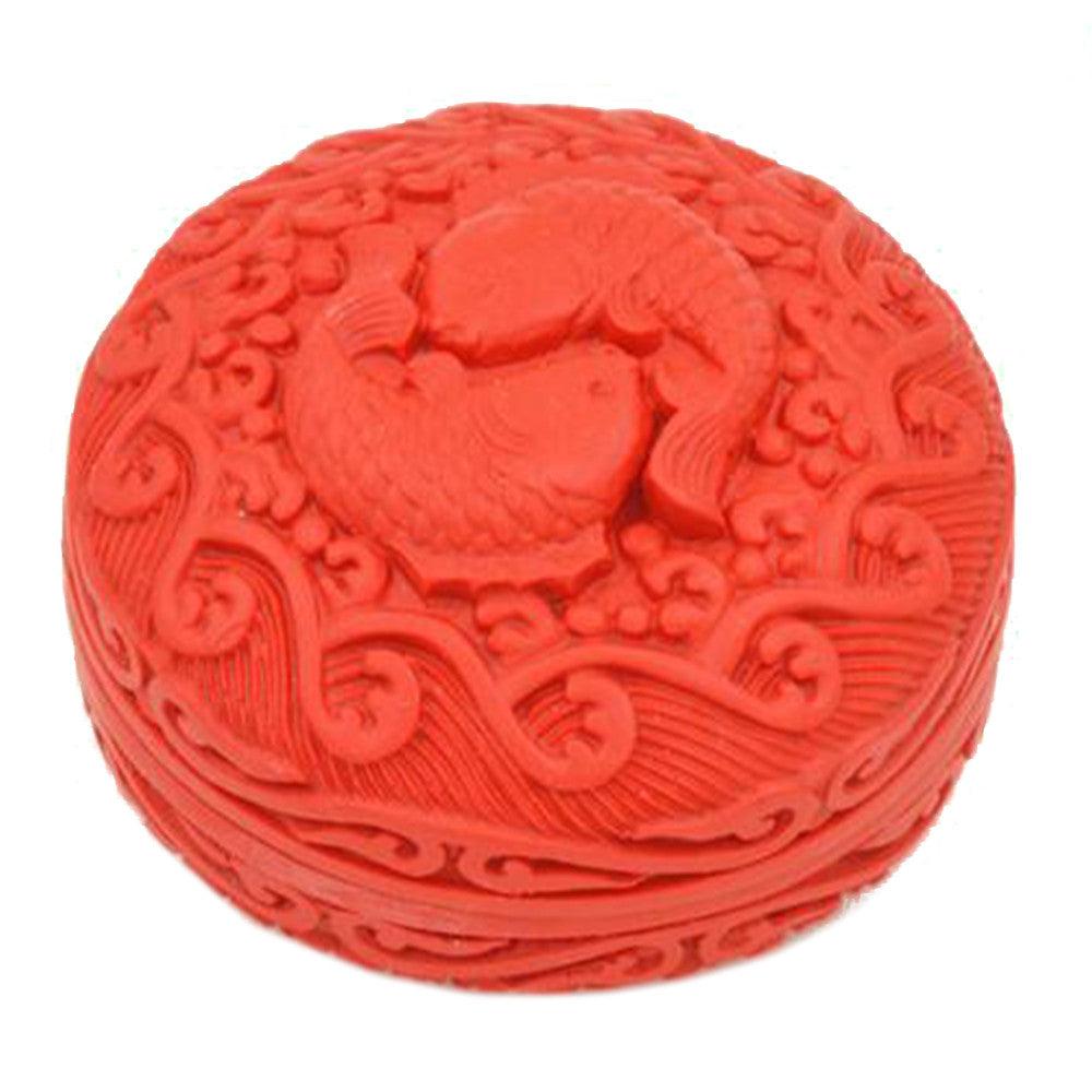 Carved Lacquerware Small Jewelry Box 2 fishes - Mega Save Wholesale & Retail - 1