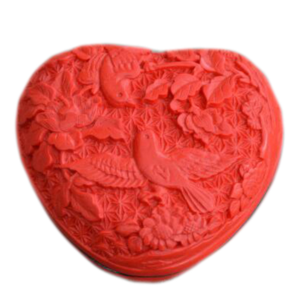 Carved Lacquerware Small Jewelry Box heart flower & bird - Mega Save Wholesale & Retail - 1