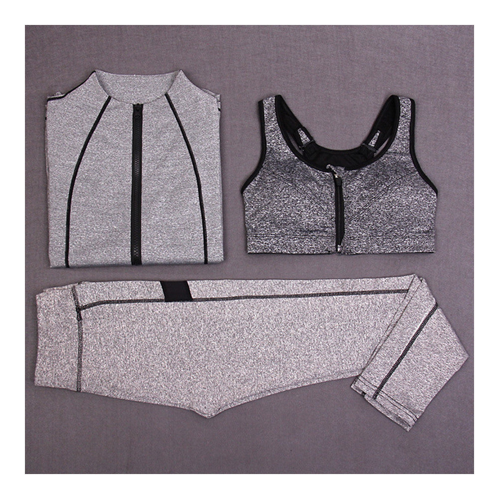 Woman Running Sports Fitness Yoga Clothes 3pcs Set   light grey    S - Mega Save Wholesale & Retail - 1
