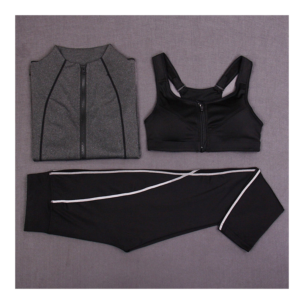 Woman Running Sports Fitness Yoga Clothes 3pcs Set    dark grey   S