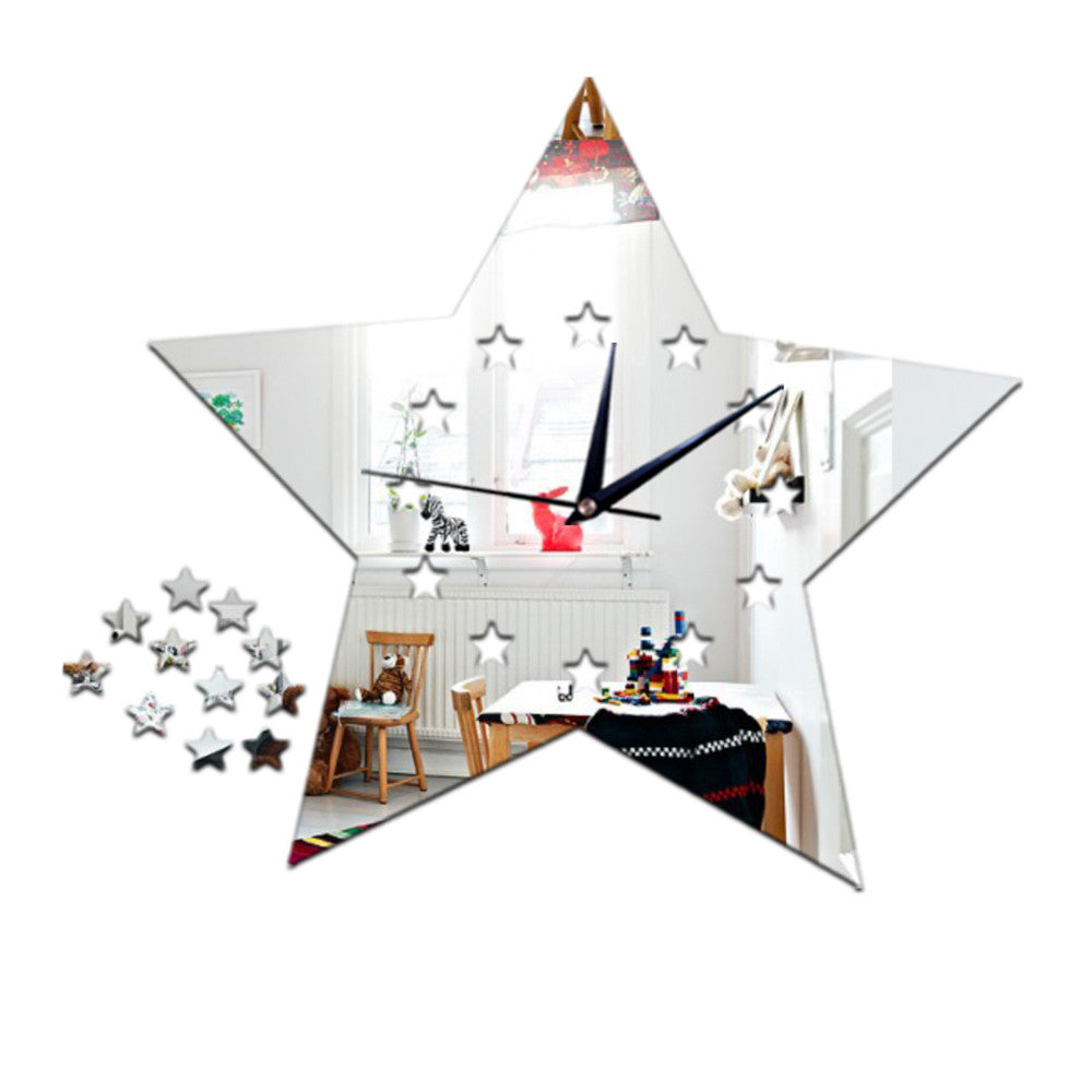 Living Room Silent Wall Clock Five-pointed Star Sticking   silver:30*23cm - Mega Save Wholesale & Retail