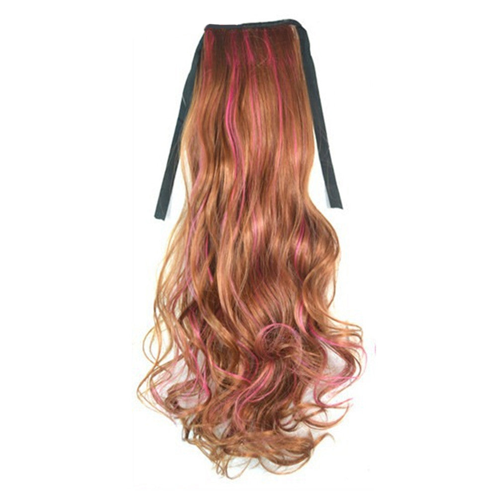 Curled Horsetail Highlights Gradient Ramp Wig    flax yellow with rose red 30HMH#