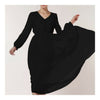 V-necked Chiffon Slim Middle Long Dress   black   S
