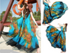 Sexy Sleeveless Boho Peacock Swing Maxi Long Dress with Belt