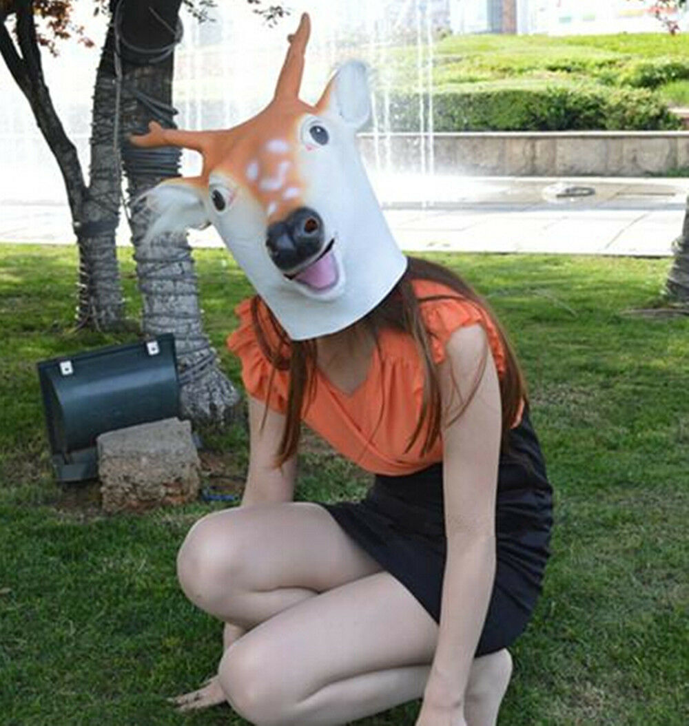 Deer Head Mask Rubber Latex Animal Costume Full head Mask Halloween Costume Fanc