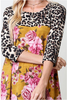 Blossom Floral Casual Jersey Top w Leopard Print Sleeves 4 Colors