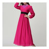Muslim Robe Dress Belt Long Sleeve Women Garment   rose red   M