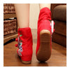 Vintage Beijing Cloth Shoes Embroidered Boots red 35