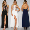 Sexy Black/White/Blue Rose Floral Embroidered High Low Boutique Party Dress