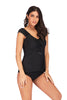 Women Classic Solid Black bandage closure Padded One Piece  Swimsuit Padded Bra