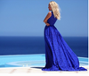 Romantique Bleu Roi / Rouge Dentelle Boutique Maxi Longueur Train Robe Soirée