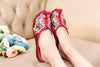 Old Beijing Cloth Shoes Summer Woman Cowhells Sole Embroidered Shoes wine red