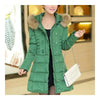 Plus Size Fur Collar Slim Thick Down Coat    green