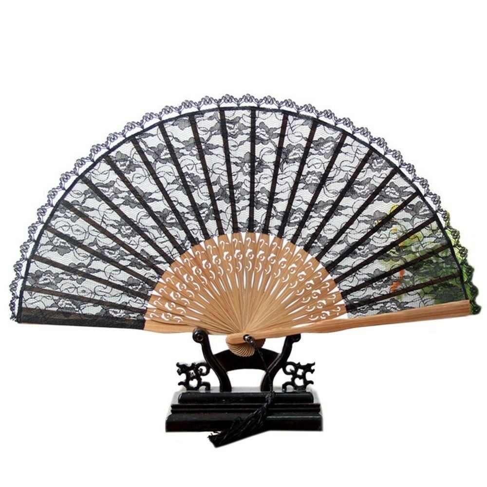 Double-layer Lace Folding Fan brown bone black surface 22*40cm