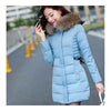 Winter Woman Middle Long Slim Down Coat Fur Collar blue