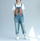 Blue Denim Jeans Boho Floral Baggy Boutique Jumpsuit Playsuit Overalls free size