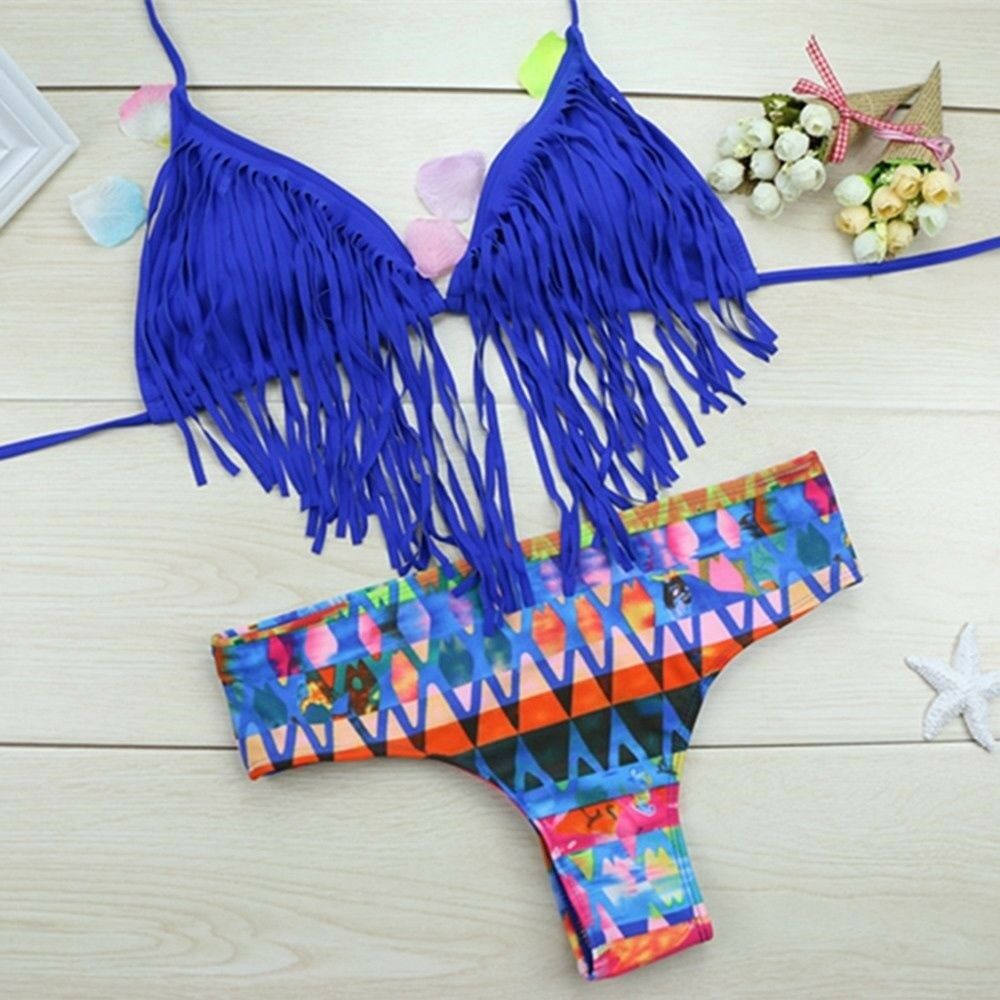 Swimwear Swimsuit Tassel Leopard Print Bikini  gemometric