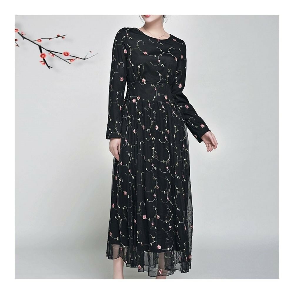 Long Sleeve Lace Embroidery Big Peplum Big Peplum   black pink   S