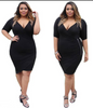 Plus Size Sexy Black Plunge Wrap Side Zip Casual Party Dress