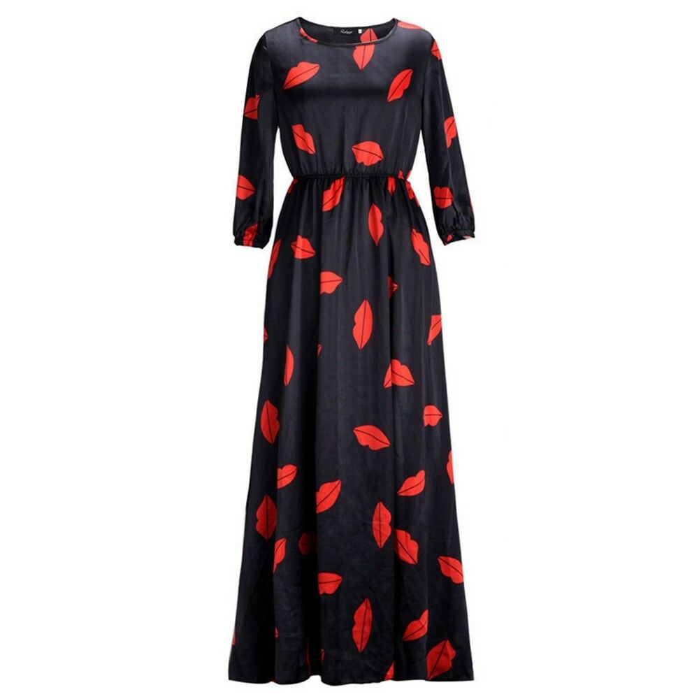 Middle Sleeve pretty Big Peplum Dress Printing