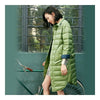 Middle Long Down Coat Woman Contrast Color Thin Light   pea green