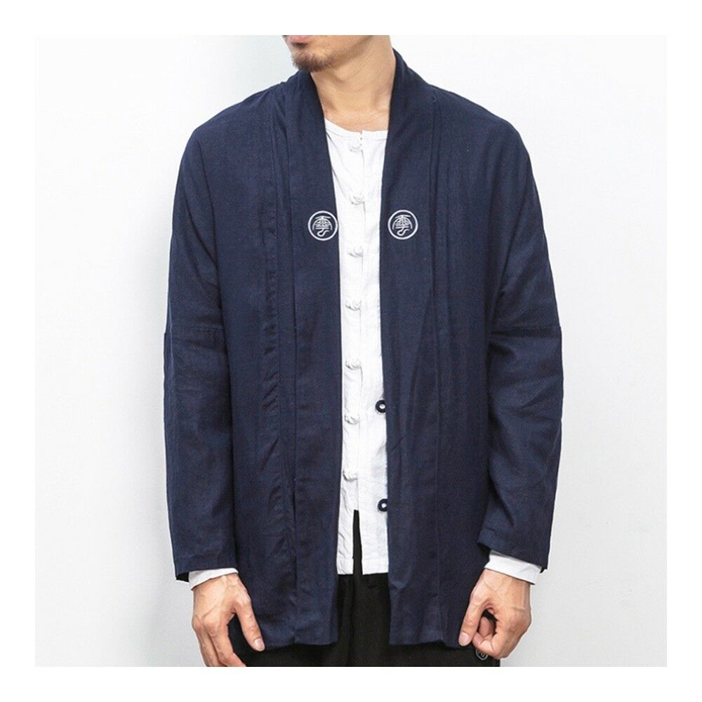 Man Cloth Chinese Style Man Cloth Wind Coat Flax   navy