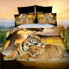 3D Flower Queen King Size Bed Quilt/Duvet Sheet Cover 4PC Set Tiger and Lion