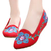 Old Beijing Cloth Embroidered Shoes 5 Petal Flower  red