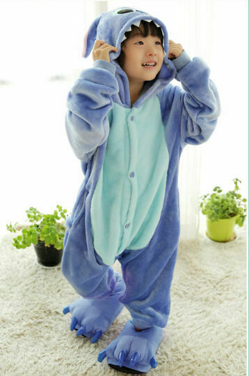 Kids Cartoon Sleepwear Pajamas Cosplay Costume Animal  Suit Fancy blue stitch