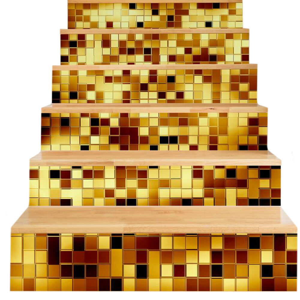 New 3D DIY PVC Waterproof  Stair Decals Wall  Floor Sticker  Mosaic Gold QS004G