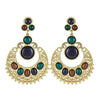 Ethnic Colorful Alloy diamond crescent earrings   COFFEE+BLUE