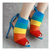 Cromático Color Arcoiris Sandalias Tacón Alto Gladiador Zapatos de Aguja Verano