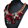 Ornament Crystal Flower Woman Necklace Woman Short Sweater Necklace    dark rose