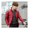 Light Thin Down Coat Man Stand Collar Winter Plus Size   red