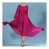 Long Sleeve Dress Bohemian Long Skirt Chiffon   rose red  S