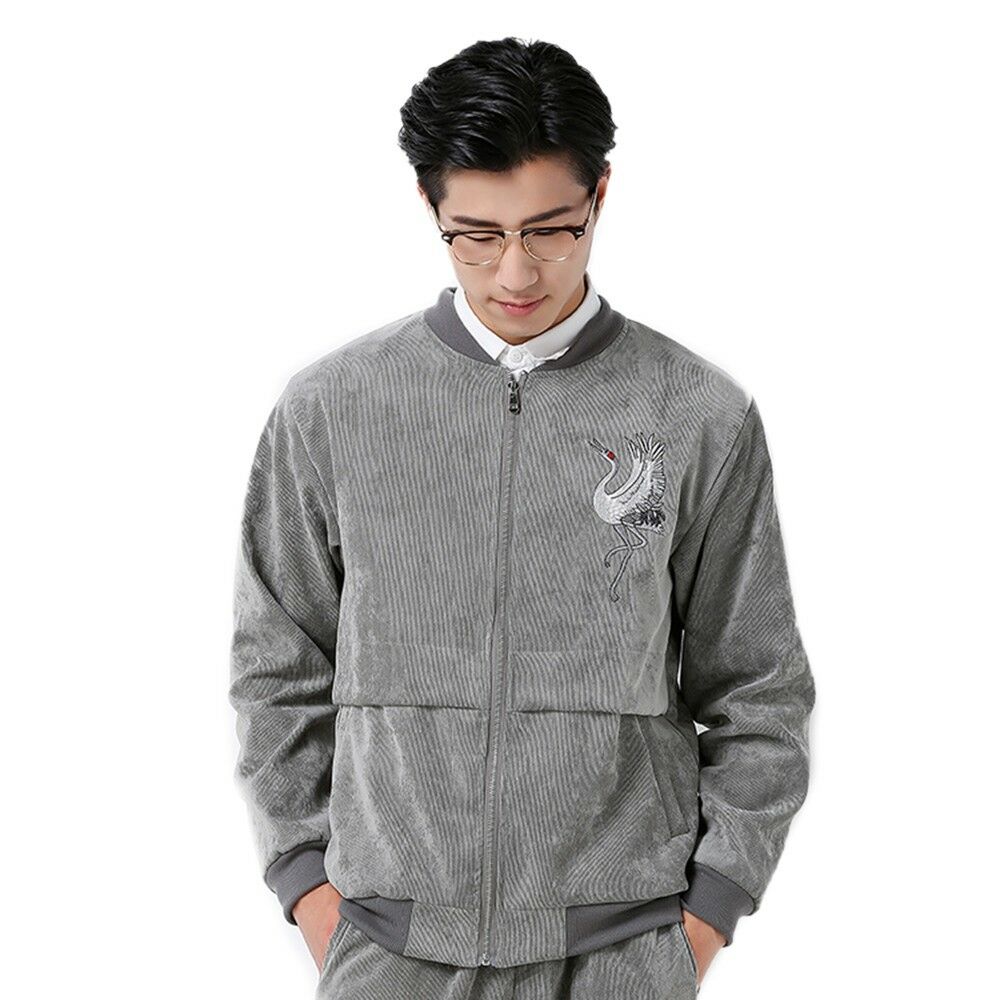 Man Cloth Cardigan Embroidery Coat Jacket Suit  grey