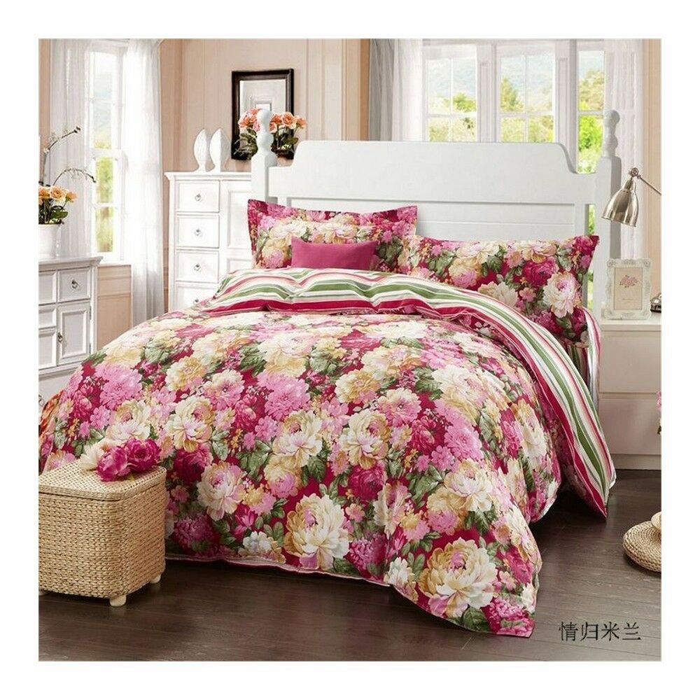 Bed Quilt Duvet Sheet Cover 4PC Set Upscale Cotton 100% 024