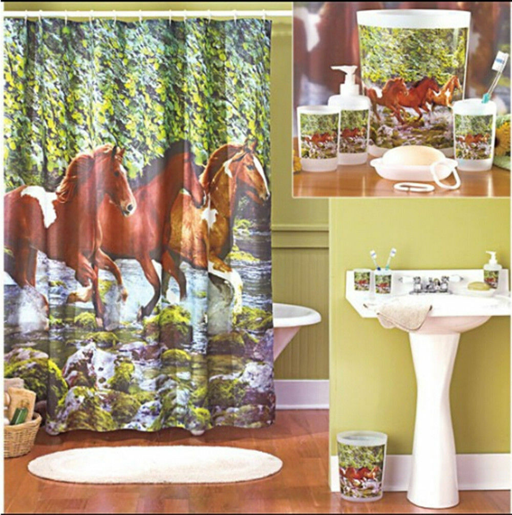 Horse print women Waterproof Bathroom Fabric Shower Curtain Liner 12 Hooks