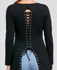Red Blue Black Victorian Gothic Punk Asymmetrical Lace Corset Back Jersey Top