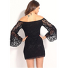 Romantic White or Black Hippie Lace Off Shoulder Mini Party Dress
