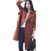 Double-breasted Woman Middle Long Solid Color Wind Coat   brick-red