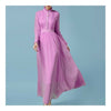Vestido Manga Larga Cuello Alto Macramé con Plisados Violeta Claro S
