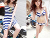 3pcs Women Striped Beach Swimwear Padded Push up Bikini + Dress set Skirt