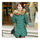 Middle Long Hoodied Fur Collar Casual Slim Thick Cotton Coat   green
