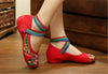 Chinese Embroidered Floral Shoes Women Ballerina Mary Jane Flat Ballet Cotton Lo