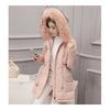 Hooded Middle Long Racoon Down Coat Woman Slim Warm   pink