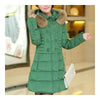 Plus Size Fur Collar Slim Thick Down Coat    green