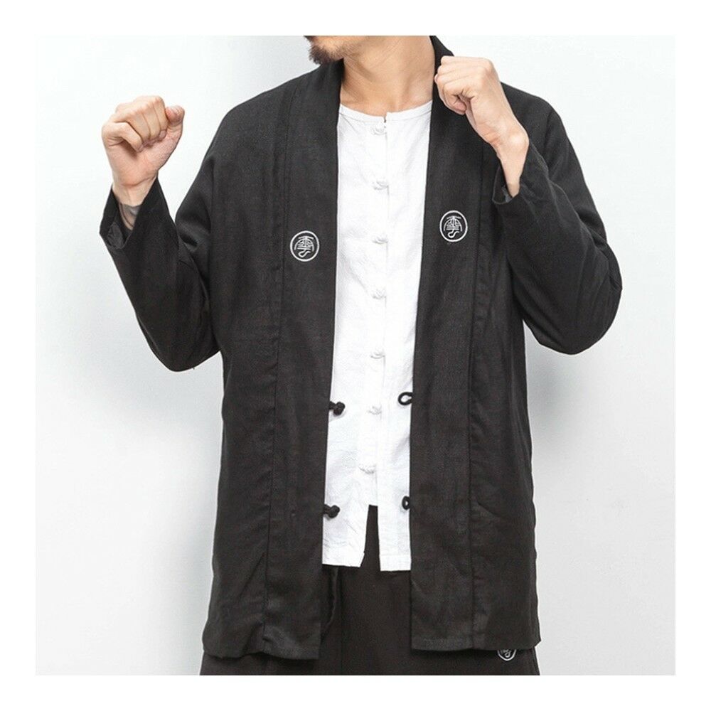 Man Cloth Chinese Style Man Cloth Wind Coat Flax   black