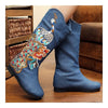 Pfau Vintage Peking Stoff Schuhe Bestickt Stiefel Blau 35