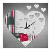 3D Silent Kid Room Wall Clock Love Heart Mirror   silver